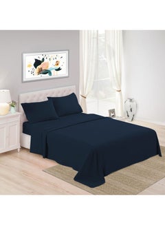 اشتري 3-Piece 500 Thread Count 100% Cotton rich Solid Luxury Queen Bedsheet Set includes 1xFitted Sheet 59x79+16 inch 2xPillow Cover Cotton Navy Queen في السعودية