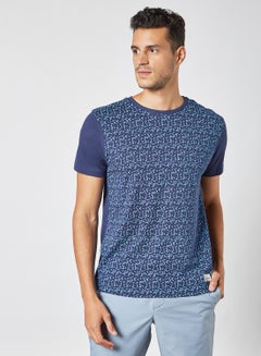 اشتري Graphic Printed Crew Neck Regular Fit T-Shirt Navy Blue في السعودية