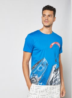 Buy Graphic Printed Crew Neck T-Shirt True Blue in Saudi Arabia