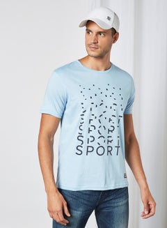 Buy Sport Printed Regular Fit Crew Neck T-Shirt Light Blue Bell in UAE