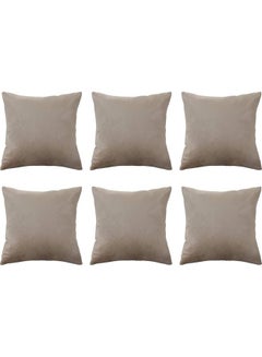 Buy 6-Piece Velvet Decorative Cushion Beige 30 x 30cm in Saudi Arabia