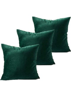 Buy 3-Piece Velvet Decorative Cushion Green 40 x 40cm in Saudi Arabia