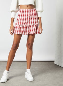 Buy Checkered Mini Skirt Red in Saudi Arabia