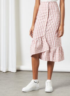 Buy Checkered Midi Skirt Light Purple in Saudi Arabia