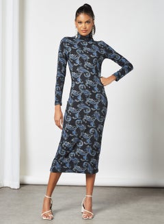 Buy Paisley Print Dress Black/Blue in Saudi Arabia