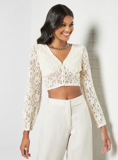 Buy Lace Crop Top Off-White in Saudi Arabia