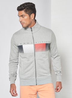 Buy Logo Print Zip-Through Jacket Grey in UAE