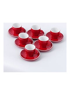 Buy 12-Piece Cup And Saucer Set Red/White 7.6x6.1x6.3cm in UAE