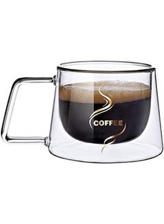 Buy Double Wall Borosilicate Glass Coffee Mug Clear 9cm in Saudi Arabia