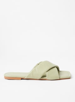 Buy Faux Leather Flat Sandals Pale Green in Saudi Arabia