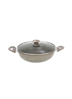 Buy Marble Non Stick Induction Base Wok Pan With Handle Brown 28x8.5cm in UAE