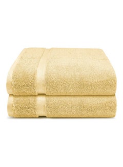اشتري 2-Piece Simply Fresh Bath Towel Set (130x70 cm), Super Soft, Highly Absorbent, Fresh Feel, Quick-Dry, Easy Care, 500 GSM, 90% Cotton - 10% Polyester Towel, One Of The International Best Sellers! Golden Sunrise في الامارات