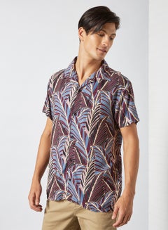 Buy Leaf Print Shirt Burgundy in Saudi Arabia