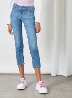 Buy Cropped Straight Fit Jeans Light Blue in Saudi Arabia