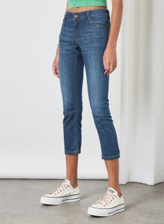 Buy Cropped Straight Fit Jeans Blue in Saudi Arabia