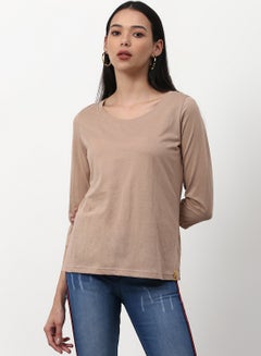 Buy Casual Three-Quarter Sleeve T-Shirt Brown in Saudi Arabia
