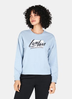 Buy Casual Lawless Printed Crew Neck Regular Fit Sweatshirt Blue in Saudi Arabia
