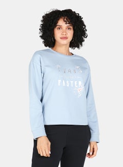 Buy Casual Graphic Printed Crew Neck Regular Fit Sweatshirt Blue Fog in Saudi Arabia