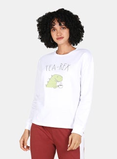 Buy Tea-Rex Printed Casual Crew Neck Sweatshirt White in UAE