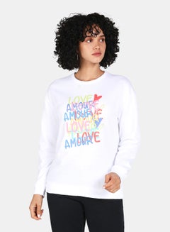 Buy Love Amour Printed Casual Crew Neck Sweatshirt White in Saudi Arabia