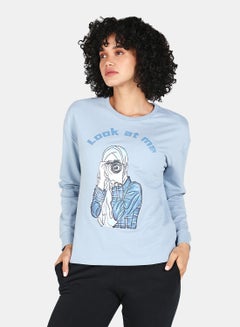 Buy Crew Neck Graphic Printed Sweatshirt Blue Fog in Saudi Arabia