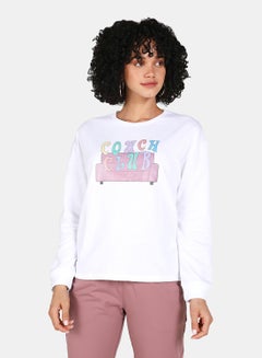 Buy Couch Club Printed Casual Crew Neck Sweatshirt White in Saudi Arabia