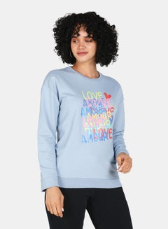 Buy Crew Neck Casual Printed Sweatshirt Blue Fog in Saudi Arabia