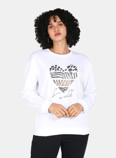 Buy Love Is Wild Printed Casual Crew Neck Sweatshirt White in Saudi Arabia