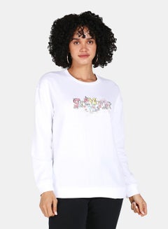 Buy Crew Neck Casual Printed Sweatshirt White in Saudi Arabia