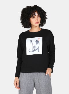 Buy Crew Neck Graphic Printed Sweatshirt Black in Saudi Arabia