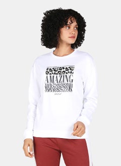 Buy Amazing Printed Casual Crew Neck Sweatshirt White in Saudi Arabia
