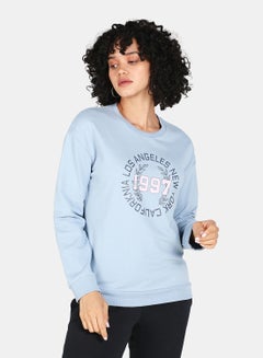 Buy Crew Neck Graphic Printed Sweatshirt Blue Fog in Saudi Arabia