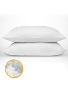 Buy 2- Piece Of Comfortable Strip Hotel Pillow Microfiber White 90x50cm in Saudi Arabia