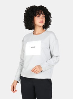 Buy Casual Graphic Printed Crew Neck Regular Fit Sweatshirt Grey in Saudi Arabia
