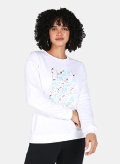 Buy Casual Graphic Printed Crew Neck Regular Fit Sweatshirt White in Saudi Arabia