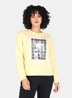 Buy Casual Graphic Printed Crew Neck Regular Fit Sweatshirt Mellow Yellow in Saudi Arabia