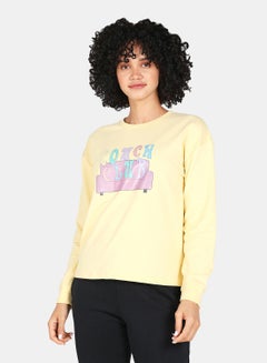Buy Casual Graphic Printed Crew Neck Regular Fit Sweatshirt Mellow Yellow in Saudi Arabia