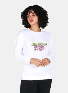 Buy Casual Relativity Trip Printed Crew Neck Regular Fit Sweatshirt White in Saudi Arabia