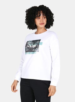 Buy Casual Graphic Printed Crew Neck Regular Fit Sweatshirt White in Saudi Arabia