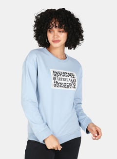 Buy Casual Graphic Printed Crew Neck Regular Fit Sweatshirt Blue Fog in Saudi Arabia