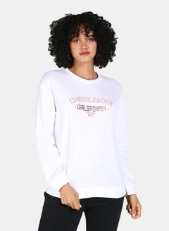 Buy Casual Graphic Printed Crew Neck Regular Fit Sweatshirt White in Saudi Arabia