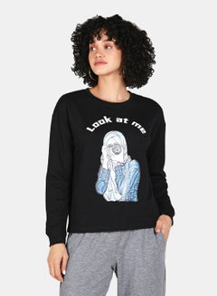 Buy Casual Graphic Printed Crew Neck Regular Fit Sweatshirt Black in Saudi Arabia
