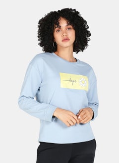 Buy Casual Graphic Printed Crew Neck Regular Fit Sweatshirt Blue Fog in Saudi Arabia