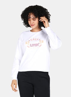 Buy Casual Easy Livin Printed Crew Neck Regular Fit Sweatshirt White in Saudi Arabia