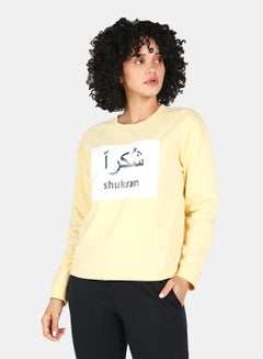 Buy Casual Shukran Printed Crew Neck Regular Fit Sweatshirt Mellow Yellow in Saudi Arabia