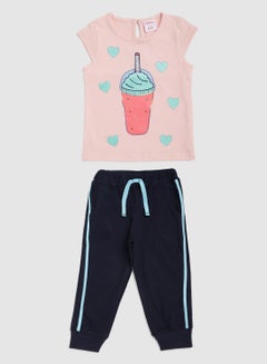 Buy Baby Girls Round Neck Short Sleeve  Sets Light Pink/Navy Blue in UAE
