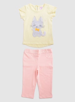 Buy Baby Girls Round Neck Short Sleeve  Sets Lemon Yellow/Pink in UAE