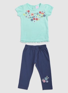 Buy Baby Girls Round Neck Short Sleeve  Sets Light Green/Blue in UAE