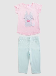 Buy Baby Girls Round Neck Short Sleeve  Sets Pink/Blue in Saudi Arabia