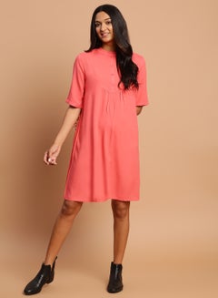 Buy Casual Solid Pattern Mini Dress Peach in UAE